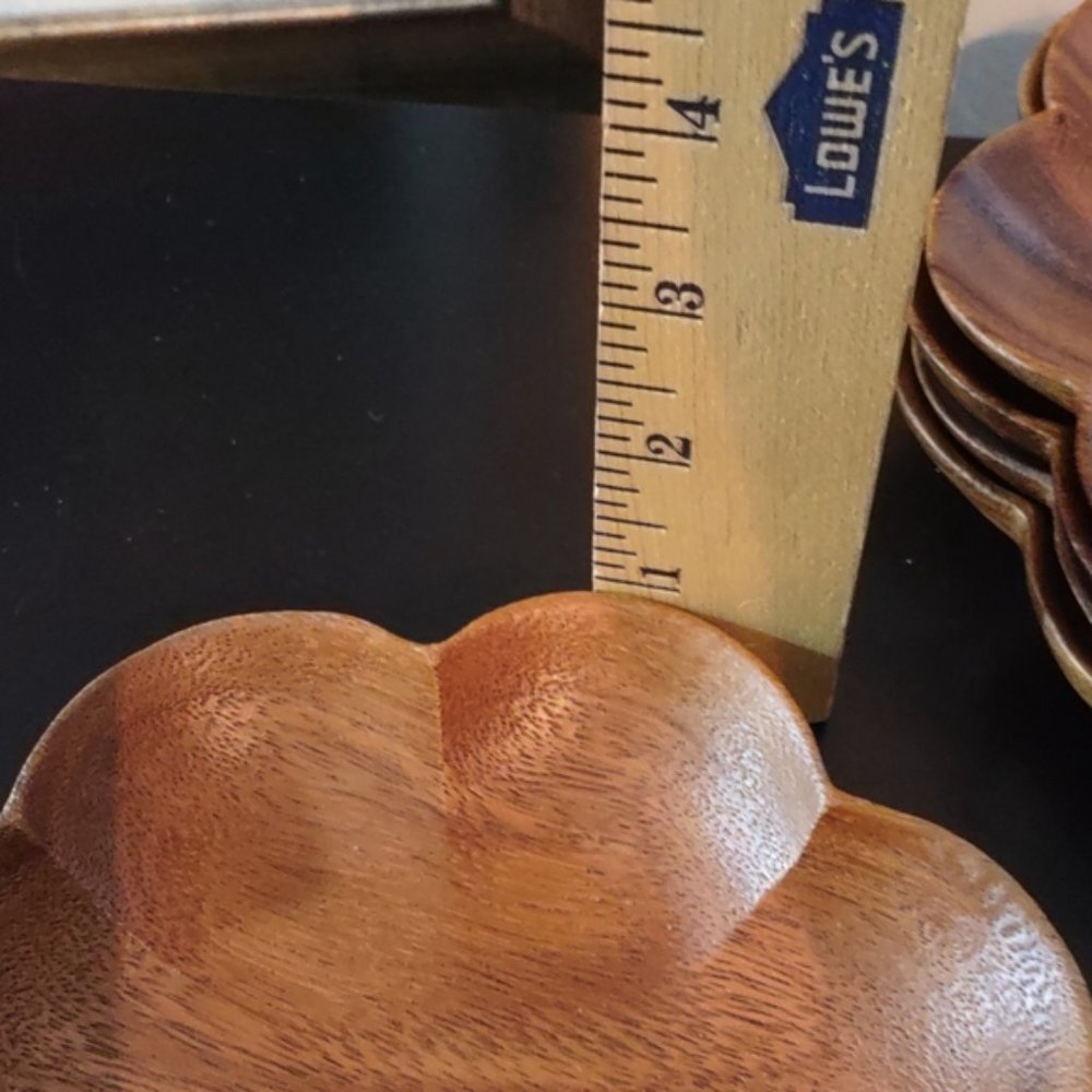 Vintage Monkey Pod Wood 5pc Small Scalloped Bowls by Hibiscus - Picture 6 of 6